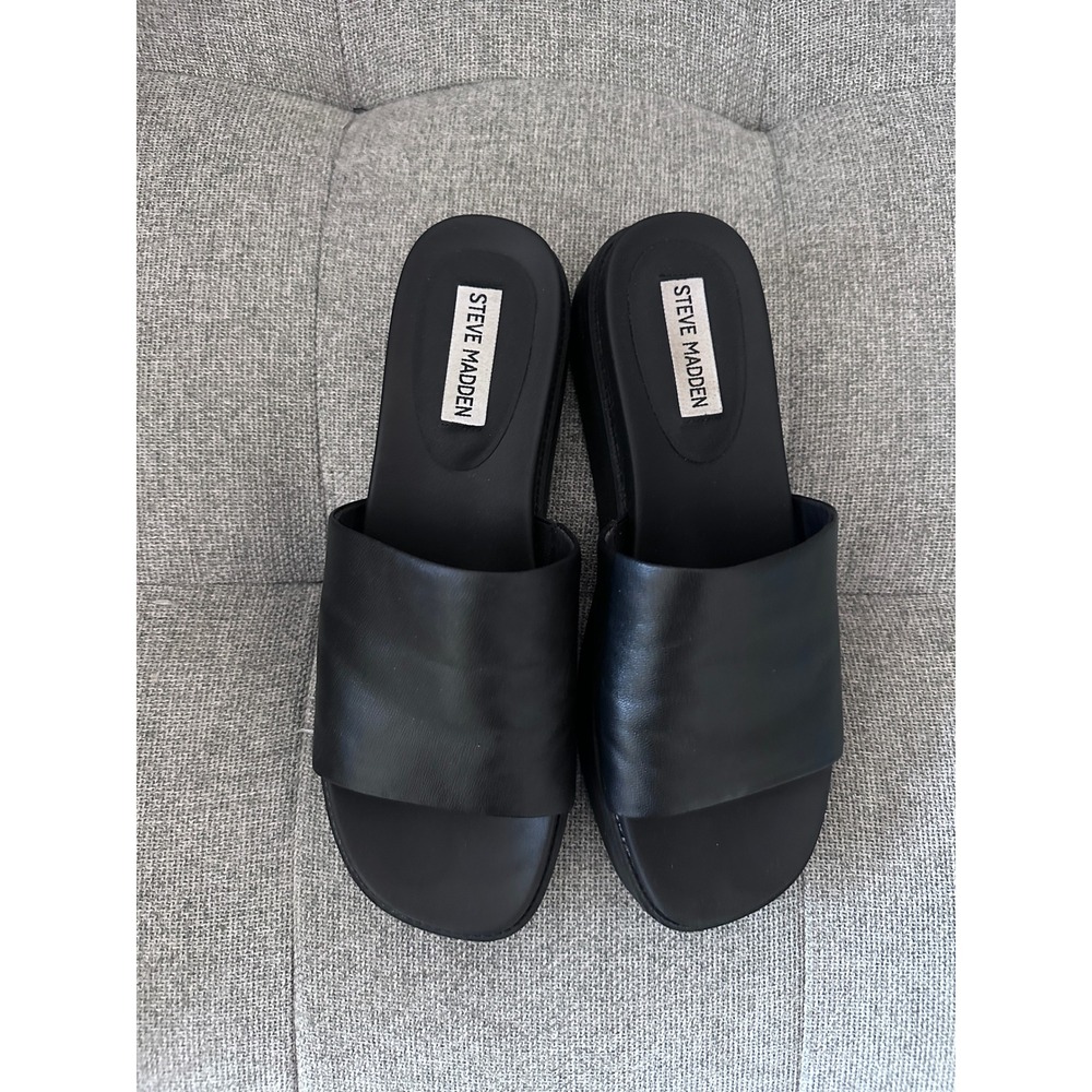 Vintage Steve Madden Slide Sandals 8 Black Platform Flatform Chunky Minimalist